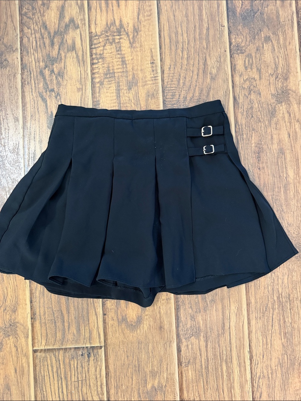 Amanda Uprichard Black Pleated Mini Skort with Double Buckles